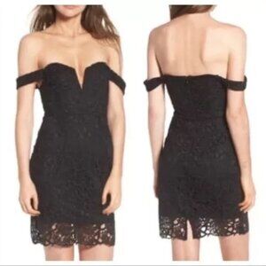 ASTR The Label, Black Off Shoulder Lace Bodycon Mini Dress Size S